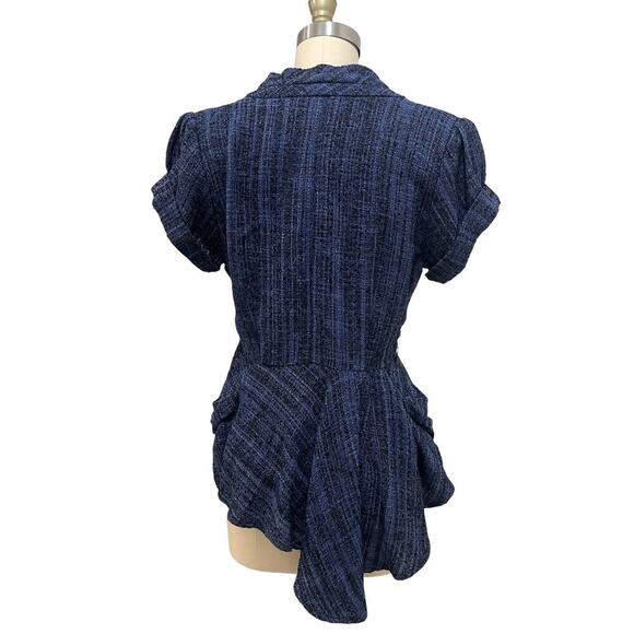 Nanette Lepore Jacket Womens 4 Blue Black Tweed Belted Short Sleeve - Picture 3 of 9